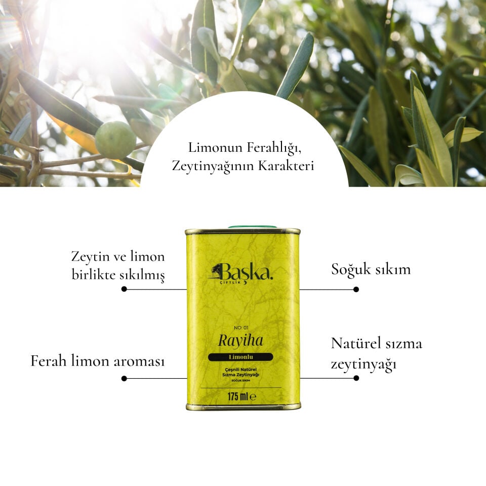 Başka Çiftlik Rayiha Aromatik  Natürel Sızma Zeytinyağı 4’lü Set – Limonlu, Acı Biberli, Mandalinalı, Sarımsaklı 175 ml x 4