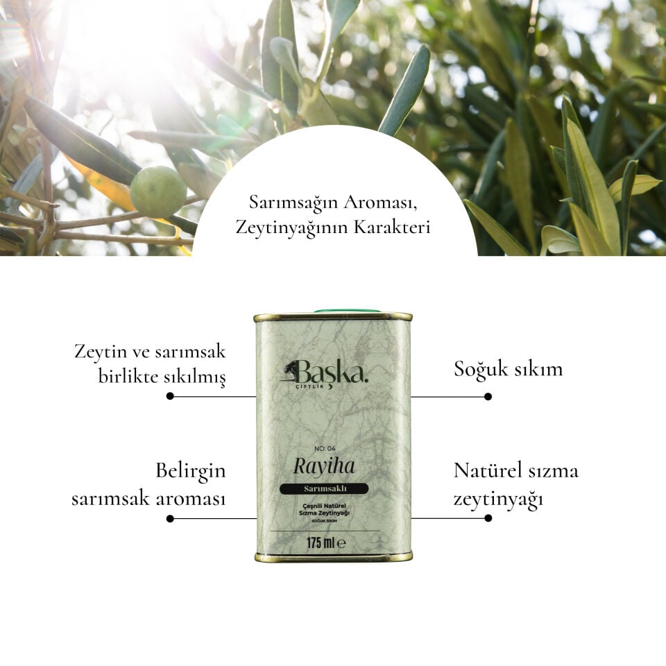 Başka Çiftlik Rayiha Aromatik  Natürel Sızma Zeytinyağı 4’lü Set – Limonlu, Acı Biberli, Mandalinalı, Sarımsaklı 175 ml x 4